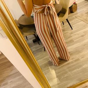 Striped strapless jump suit